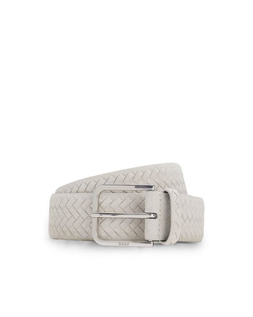 Boss Gray Woven-Suede Belt With Logo Buckle for men