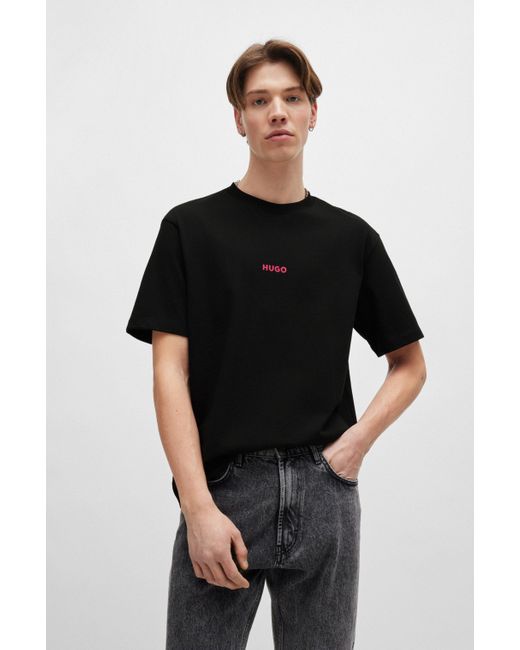 HUGO T-shirt Van Katoenen Jersey Met Bedrukt Artwork Op De Rug in het Black voor heren