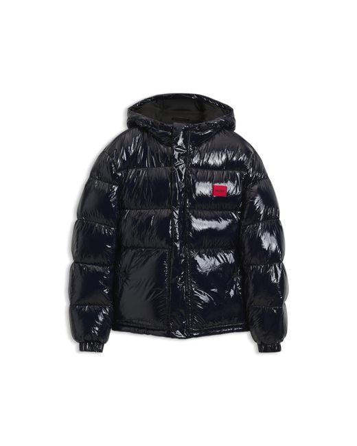 HUGO Blue Water-Repellent Padded Jacket With Lacquered Finish for men