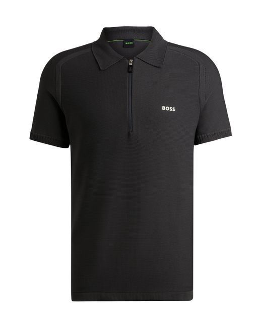 Boss Black Short-sleeved Zip-neck Polo Sweater With Logo Detail for men