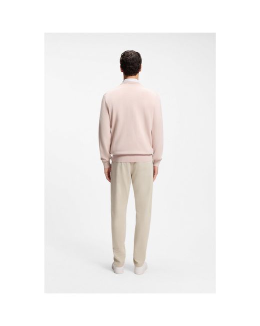 Boss Pink Cotton-Blend Sweater With Logo Patch for men
