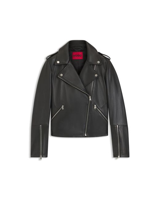 HUGO Black Straight-Fit Biker Jacket