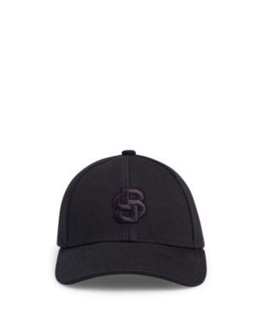 Casquette En Coton Mélangé À Double Monogramme Brodé Boss en coloris Blue