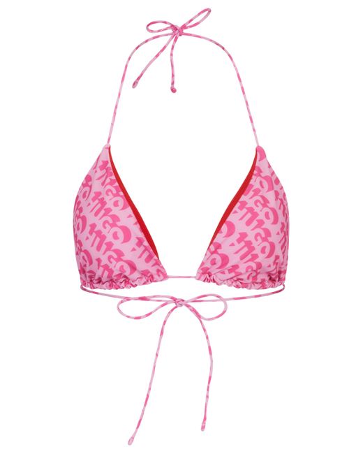 Haut de bikini triangle à logo imprimé répété HUGO en coloris Pink