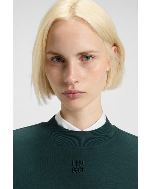 HUGO Relaxed-Fit Sweatshirt Van Katoenen Badstof Met Tweedelig Logostiksel in het Green