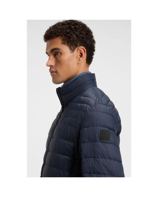 Boss Blue Packable Water-Repellent Padded Jacket With Logo Badge for men