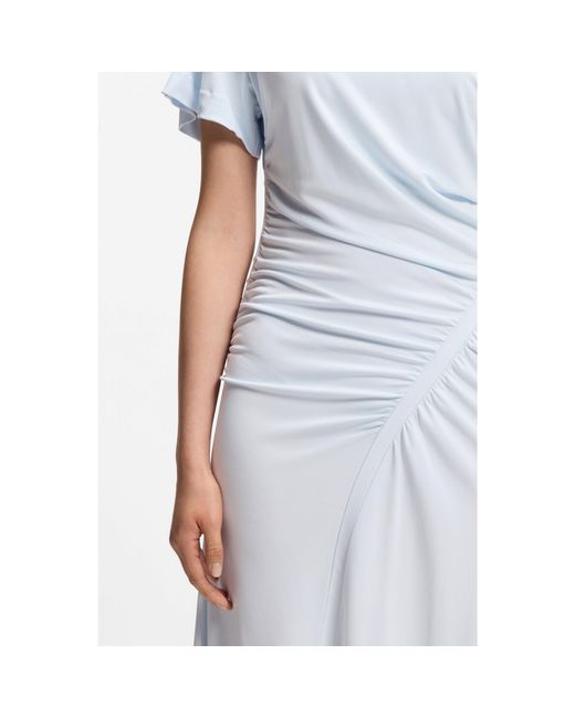 Boss White Slim-Fit Dress With Gathered Details