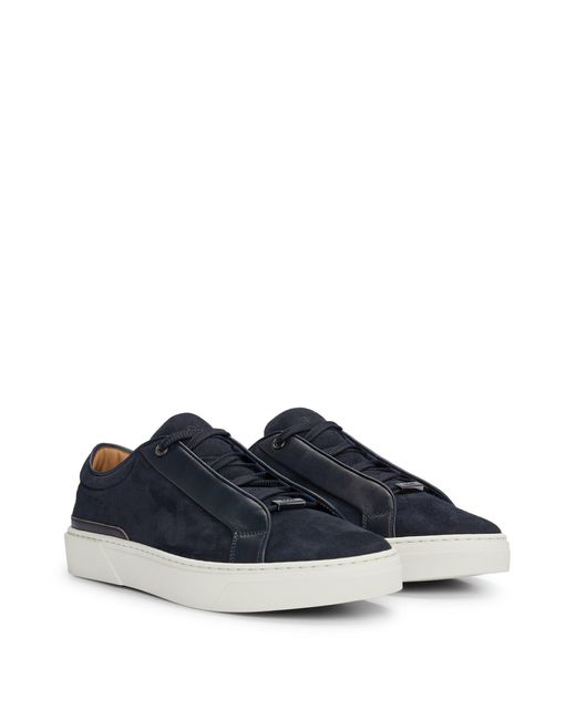 Boss Blue Gary Italian-made Trainers In Leather And Suede for men