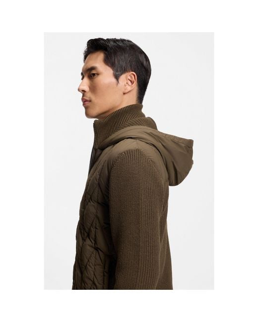 Boss Brown Hybrid Jacket With Wool Sleeves And Down Front for men