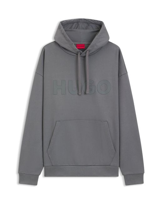 Sweat à capuche Oversize en molleton de coton avec logo ton sur ton HUGO pour homme en coloris Gray