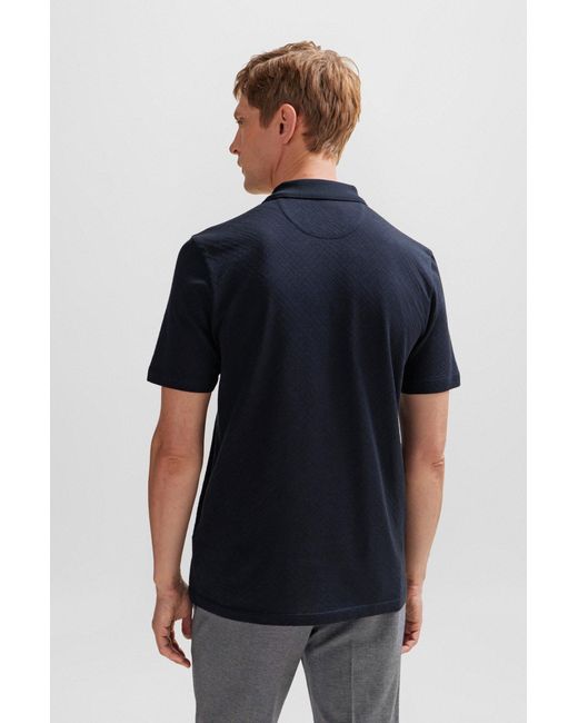 Boss Blue Geometric-pattern Polo Shirt In Cotton And Silk for men