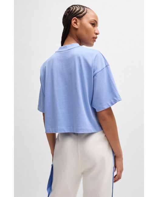 HUGO Blue Cropped-T-Shirt aus Baumwoll-Jersey mit Logo-Aufnäher