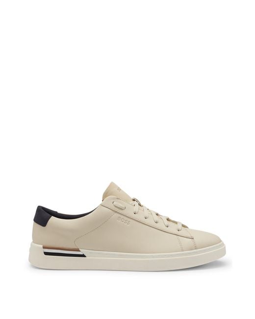 Boss Natural Cupsole Lace-up Trainers In Leather And Nubuck for men