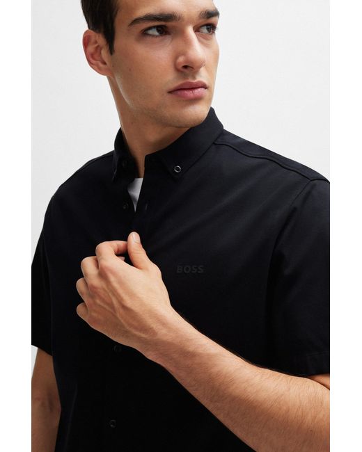 Boss Black Regular-fit Shirt In Cotton Piqué Jersey for men