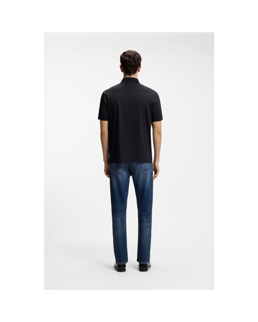 Boss Black Cotton Polo Shirt With Tonal Logo Badge for men