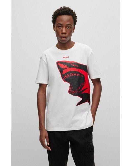 HUGO Cotton-jersey T-shirt With Red Shark Print in White for Men | Lyst  Canada