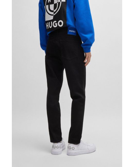 HUGO Blue Tapered-fit Jeans In Black Stretch Denim for men