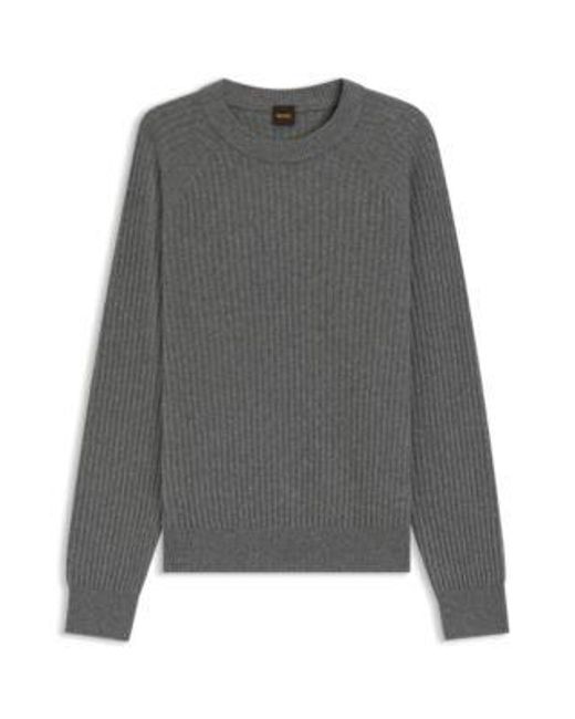 Pull Relaxed En Maille Côtelée Boss pour homme en coloris Gray