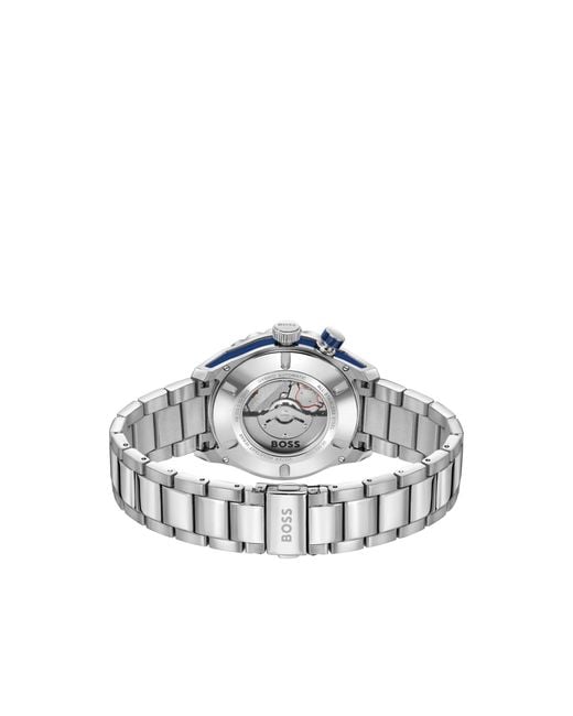 Boss Blue Tone Automatic Watch With Monogram-Textured Dial for men