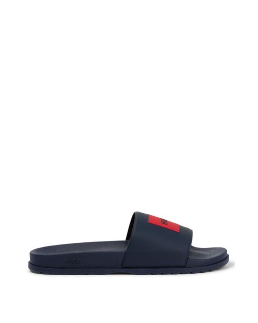 HUGO Italian-made Slides With Red Logo Patch in Dark Blue (Blue) for ...