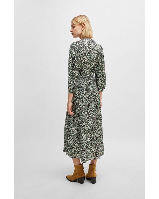 Boss Green Long-sleeved Dress In Printed Canvas With Buttoned Placket