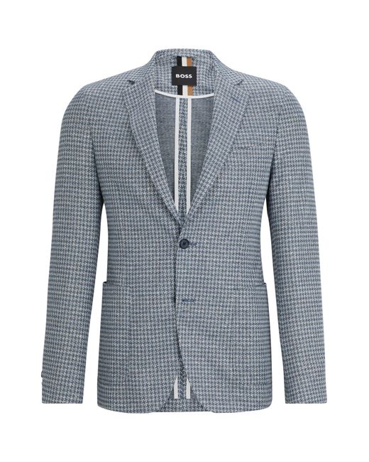 Boss Blue Slim-fit Jacket In All-over Patterned Jersey for men