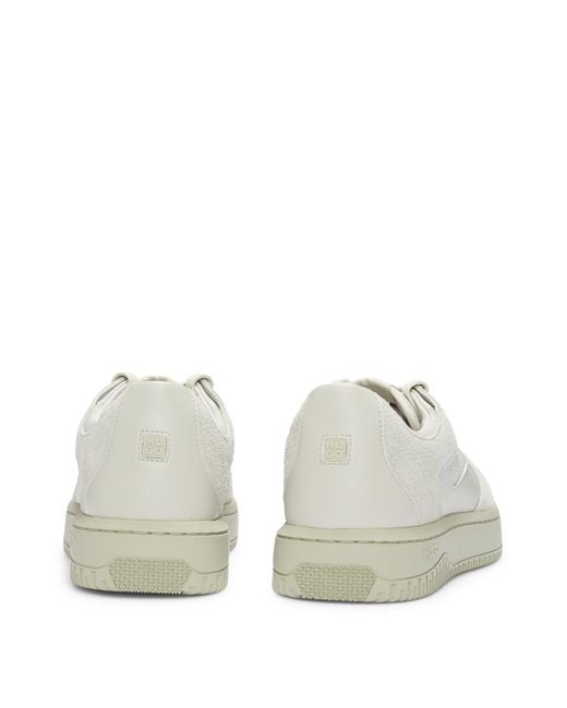 HUGO White Mixed-material Trainers With Suede And Honeycomb Ripstop for men