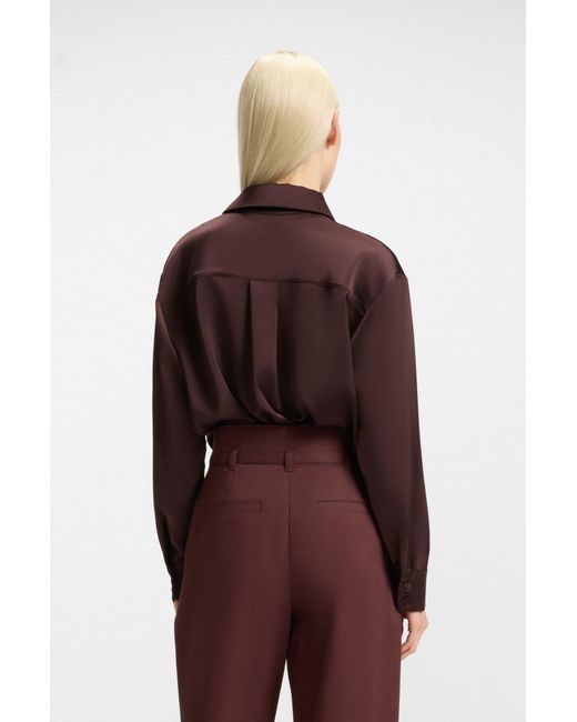 HUGO Purple Relaxed-Fit Top Aus Satin Mit Stack-Logo An Der Blende