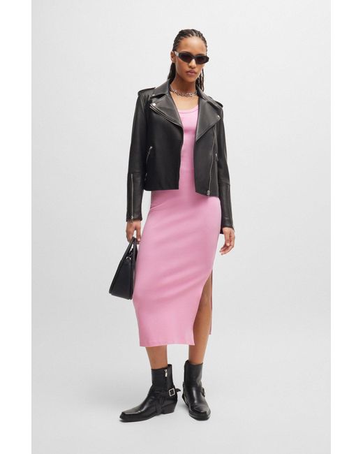 HUGO Pink Long-length Dress In Stretch Jersey With Stacked Logo