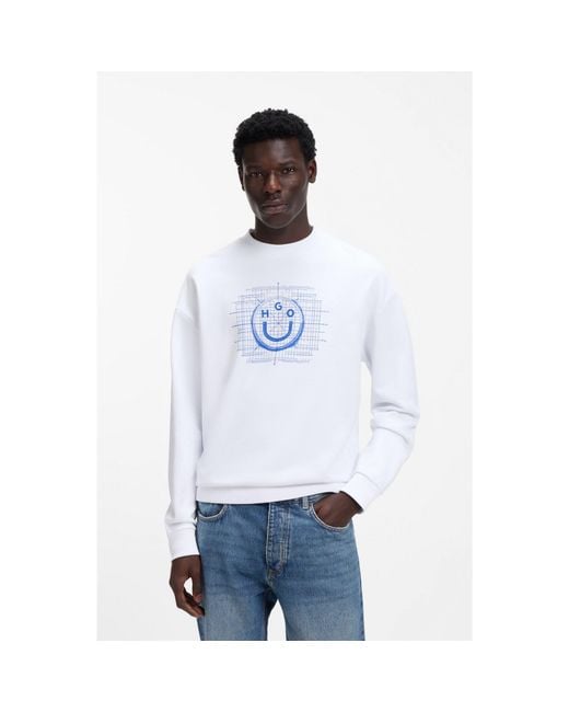 HUGO White Cotton-Terry Sweatshirt With Logo Artwork for men