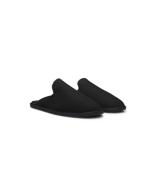 Boss Black Shearling-Lined Slip-On Slippers With Logo Detail for men