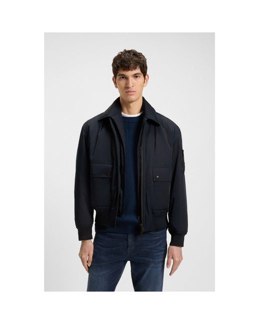 Boss Blue Water-Repellent Bomber Jacket With Detachable Liner for men