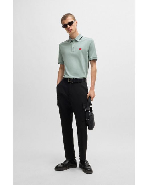 HUGO Green Cotton-piqu Slim-fit Polo Shirt With Red Logo Label for men