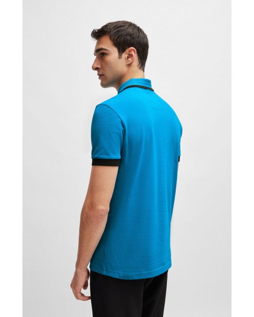 Boss Poloshirt aus Baumwoll-Piqué mit kontrastfarbenen Streifen und Logo in Blue für Herren