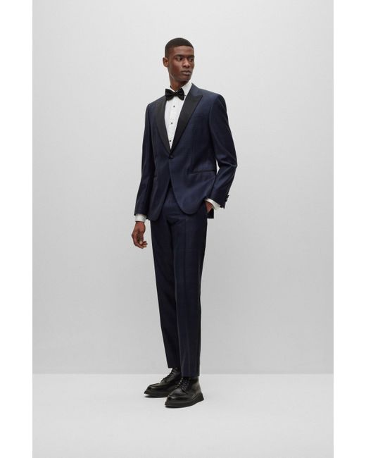 BOSS by HUGO BOSS Slimfit Tuxedo In Checkered Virgin Wool And Silk in