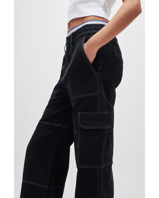 Pantalon cargo Relaxed Fit en coton HUGO en coloris Black