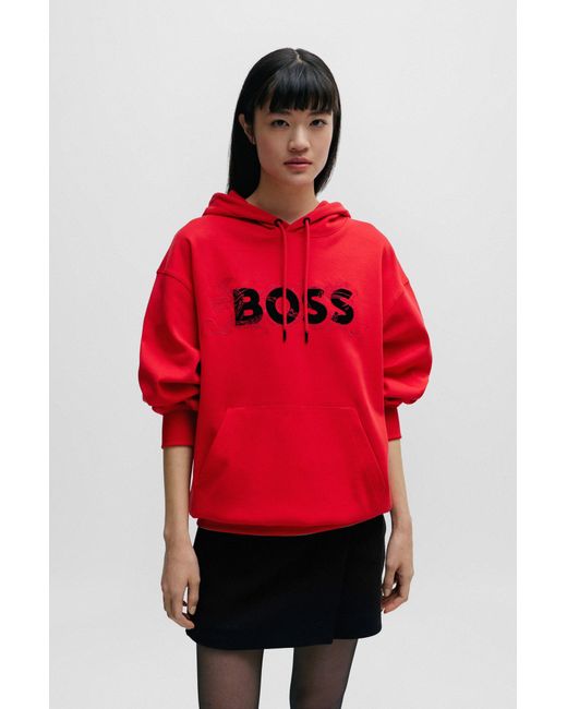 Boss Red Interlock-cotton Regular-fit Hoodie With Special Artwork for men