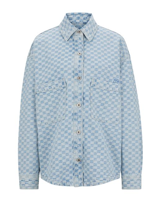 HUGO Blue-denim Jacket With Checkerboard Jacquard