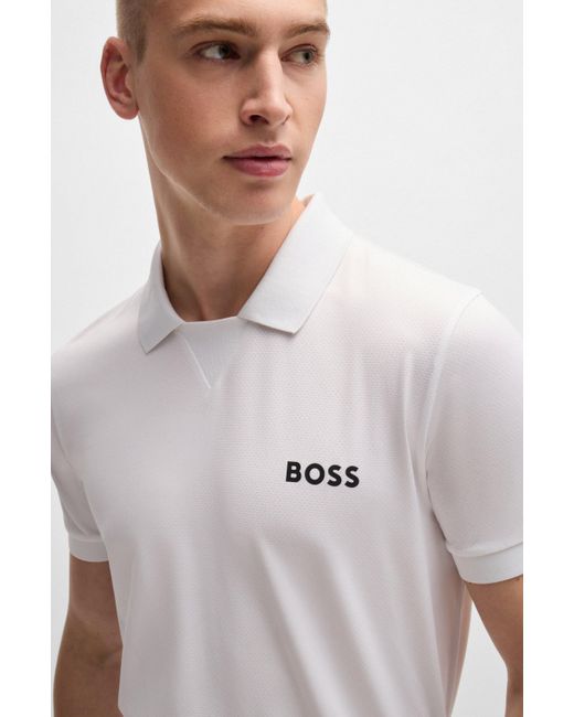 Boss White X Matteo Berrettini V-insert Slim-fit Polo Shirt for men