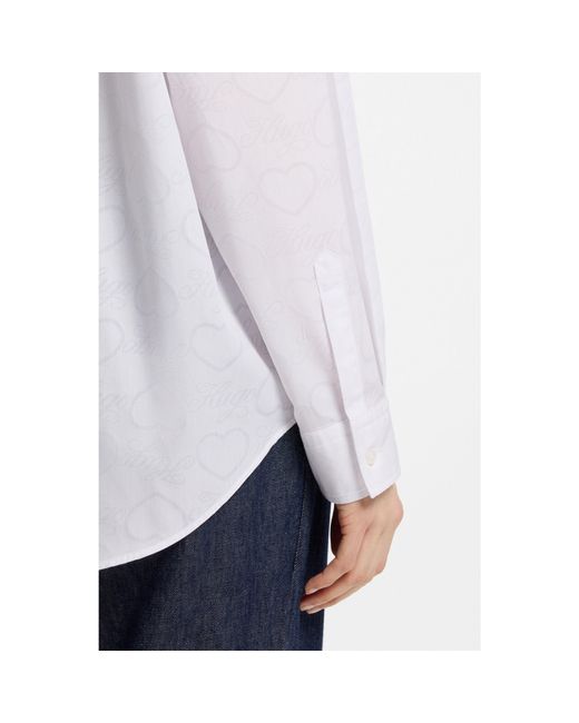 HUGO White Oversized-Fit Blouse With Burnout Heart And Logo Print