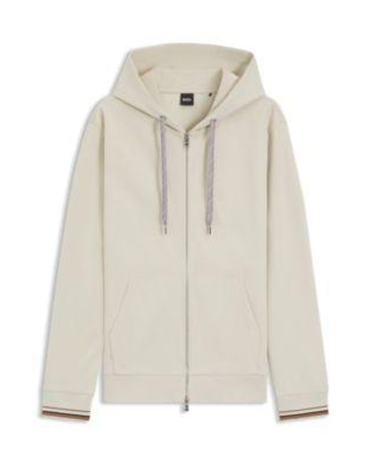 Sweat À Capuche Zippé En Coton Mélangé Avec Cordon De Serrage À Motif Boss pour homme en coloris Natural