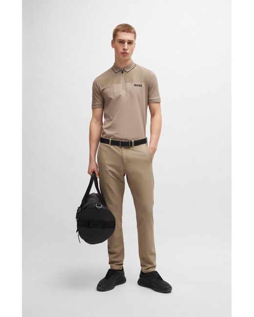 Boss Natural Zip-neck Slim-fit Polo Shirt With Mesh Details for men