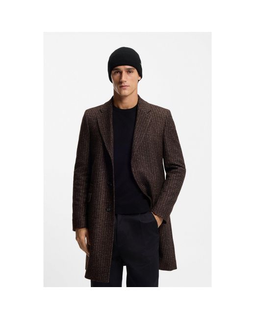 Boss Black Knitted Cashmere Beanie With Metal Logo Plaque for men