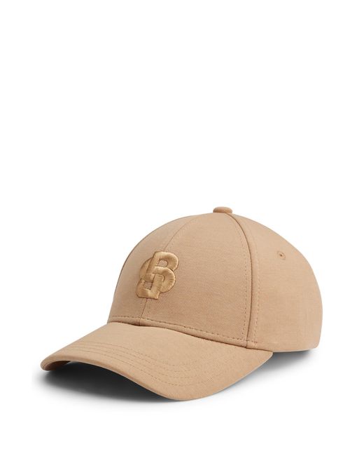 Boss Natural Cotton-blend Cap With Embroidered Double Monogram