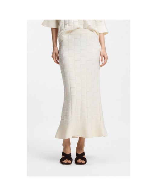 Boss White Maxi Skirt With Knitted Check Structure
