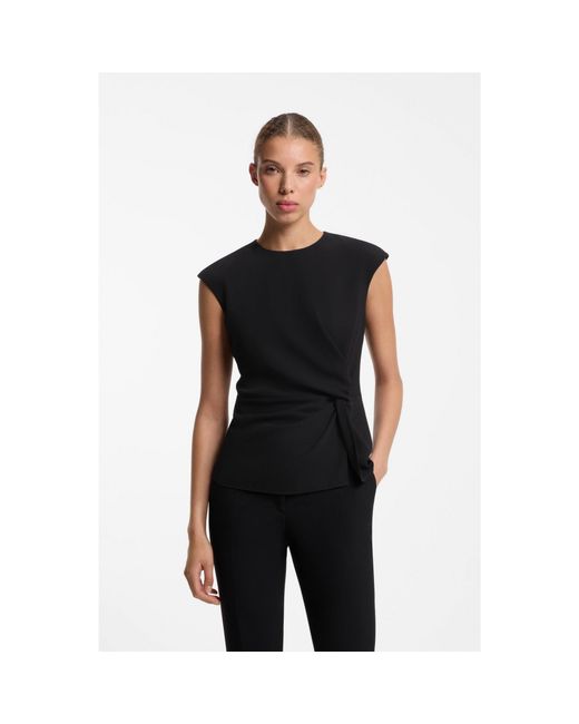 HUGO Black Crepe Top With Knotted Detail