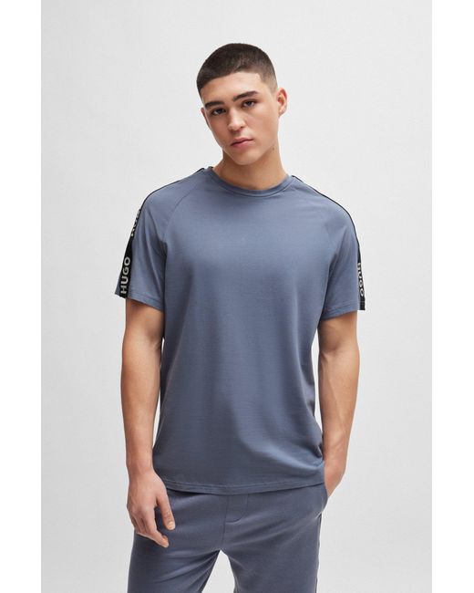 HUGO Blue Relaxed-fit T-shirt In Stretch Cotton With Logo Tape for men