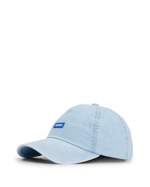 HUGO Washed-denim Cap With Blue Logo for men
