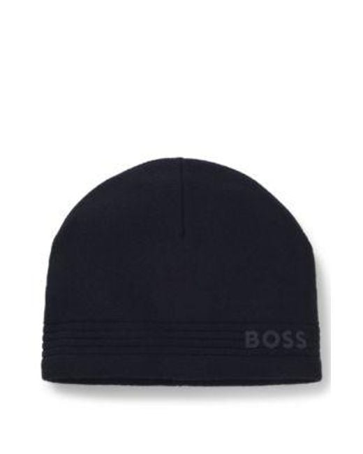 Bonnet En Laine Mélangée Avec Logo Imprimé En Gomme Boss pour homme en coloris Blue