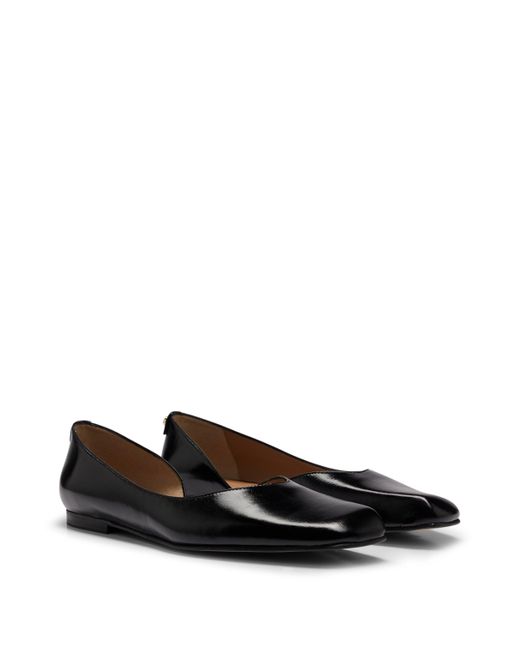 Boss Black Ballerina Flats In Leather With Asymmetric Design